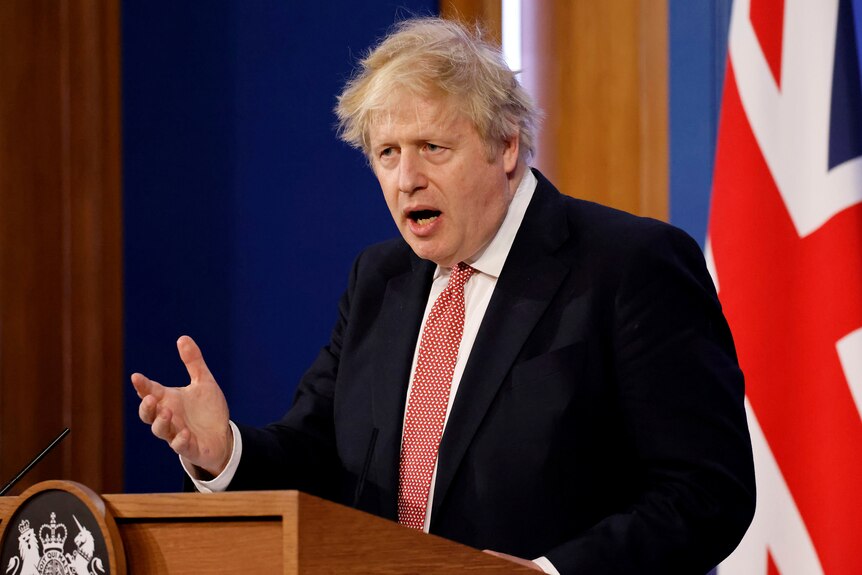 Britain's Prime Minister Boris Johnson making a speech.