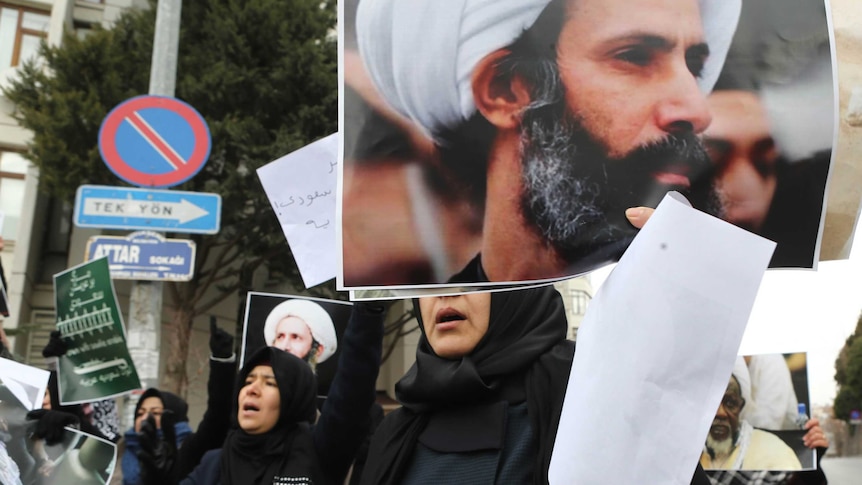 Woman protests Shiite cleric's execution in Ankara