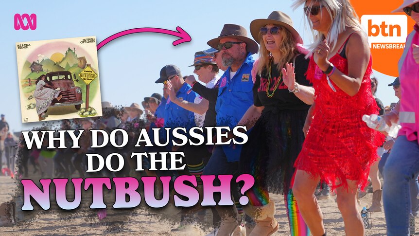 People dancing with the words why do Aussies do the Nutbush.