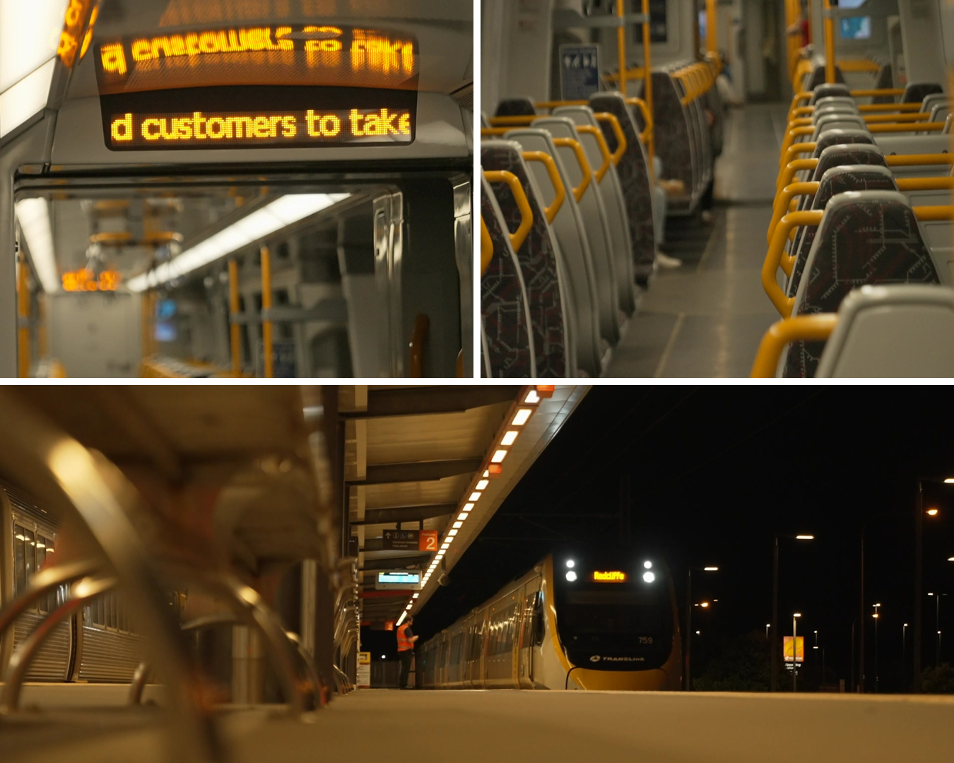 A collage shows the inside of a train to Redcliffe.