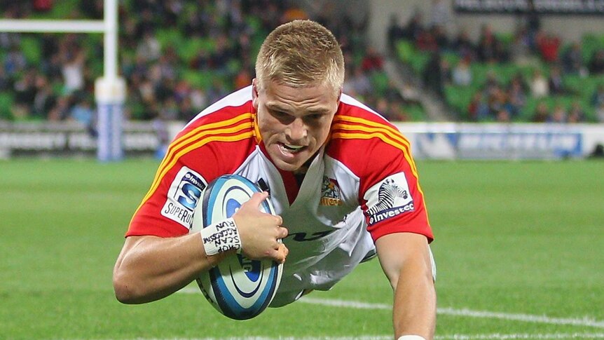 Opening try ... Gareth Anscombe touches down for his first five-pointer of the match
