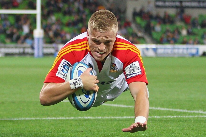 Opening try ... Gareth Anscombe touches down for his first five-pointer of the match