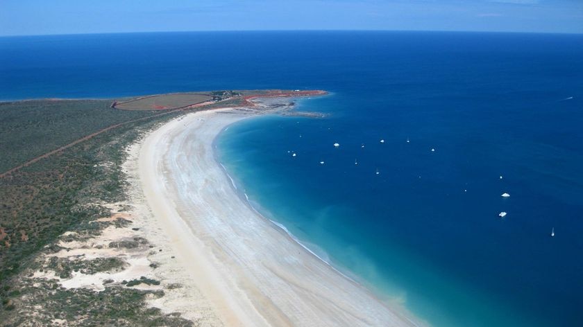 An aerial photo of Cable Beach at Broome in northern Western Australia.