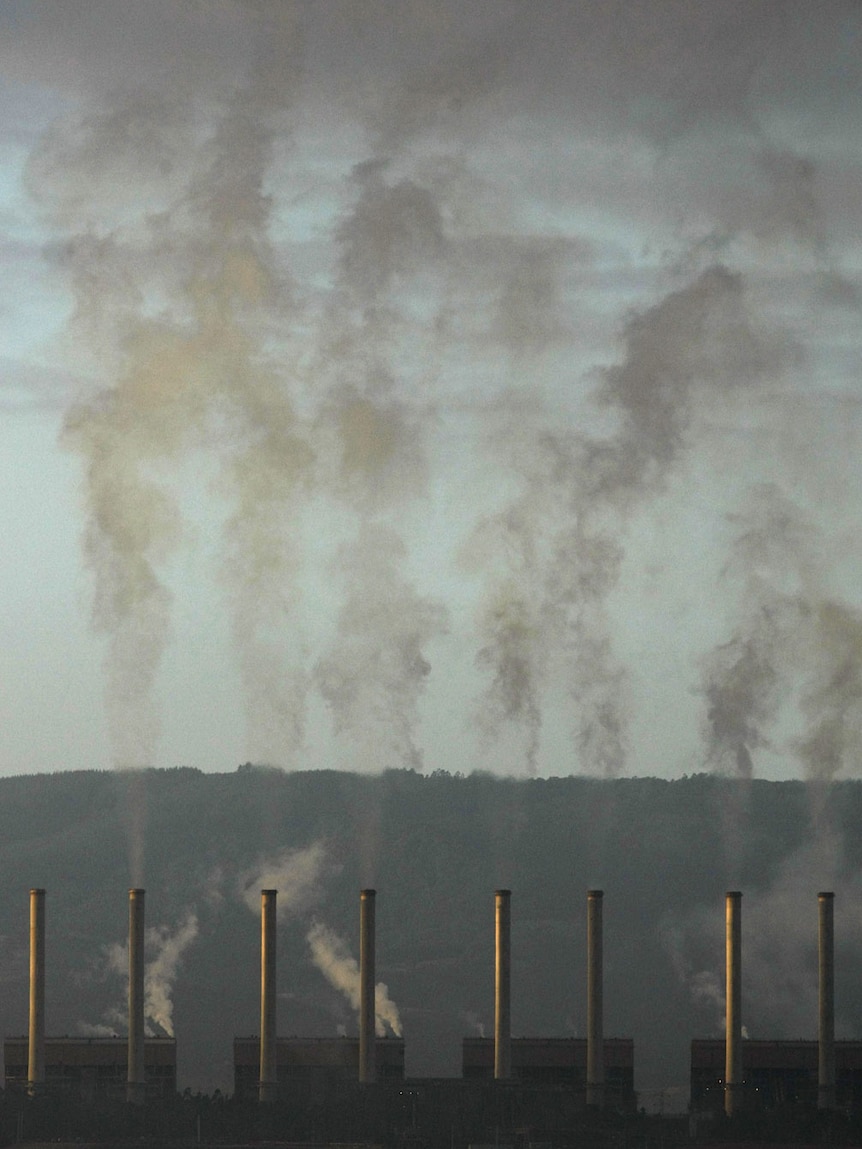 Smoke rises from brown coal Latrobe Valley power station.