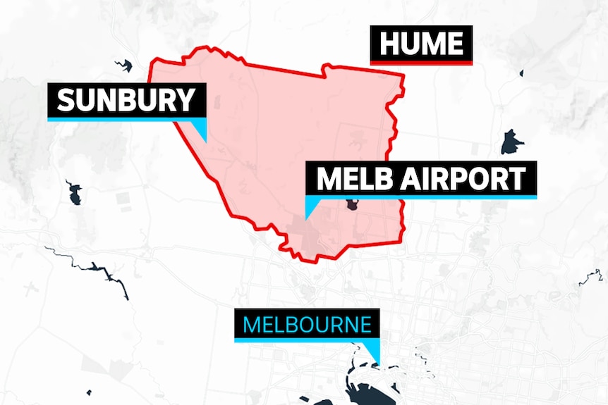 A graphic of the municipality of Hume showing Sunbury and Melbourne Airport and the distance of the area from Melbourne CBD.