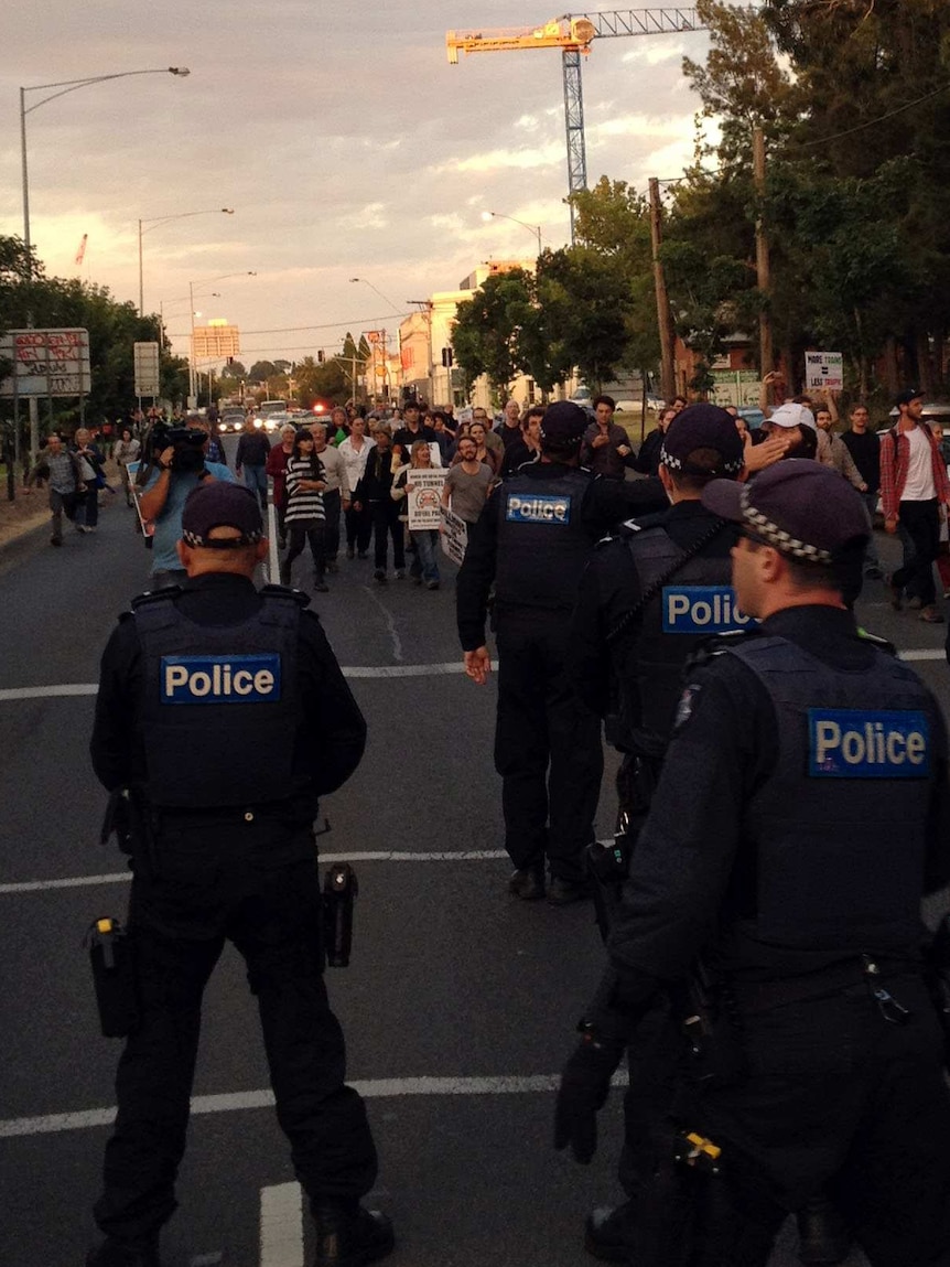 Behind police lines at East West Link protest