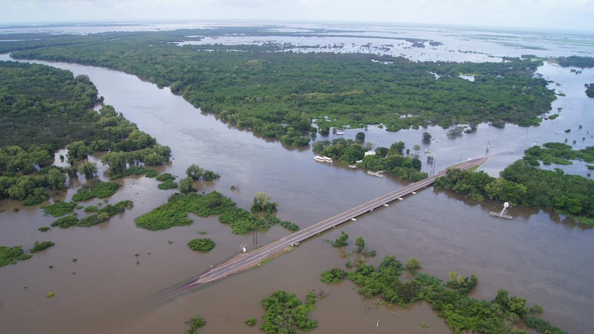 Aerial picture of a flooded Adelaide River, NT