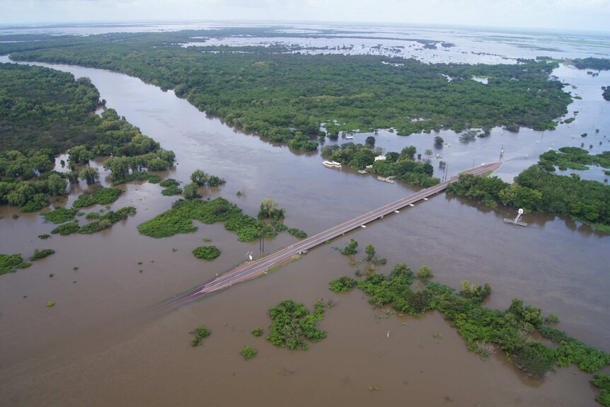 Aerial picture of a flooded Adelaide River, NT