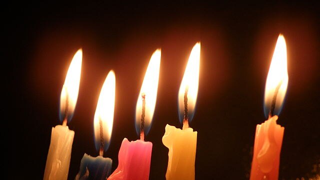 Hanukkah candles lit