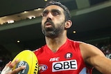 Sydney's Adam Goodes leads the Swans out on the SCG in round nine against Carlton.