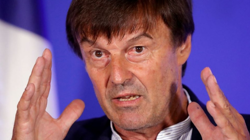 Nicolas Hulot attends a news conference.