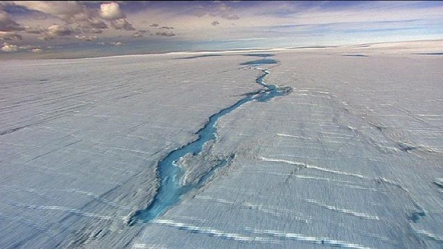 A river carved through ice shelf in Antarctica
