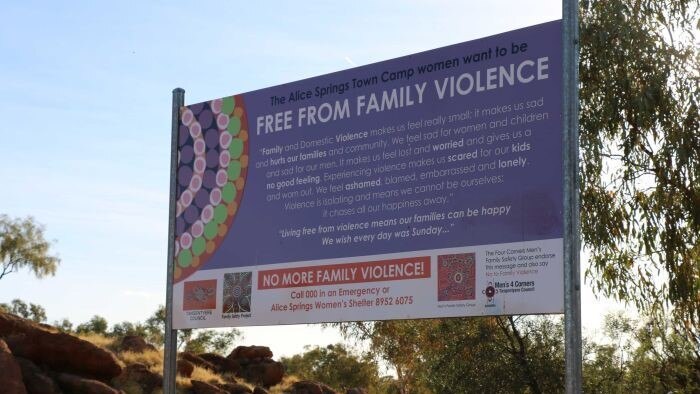 Free from family violence sign in Alice Springs Town Camp