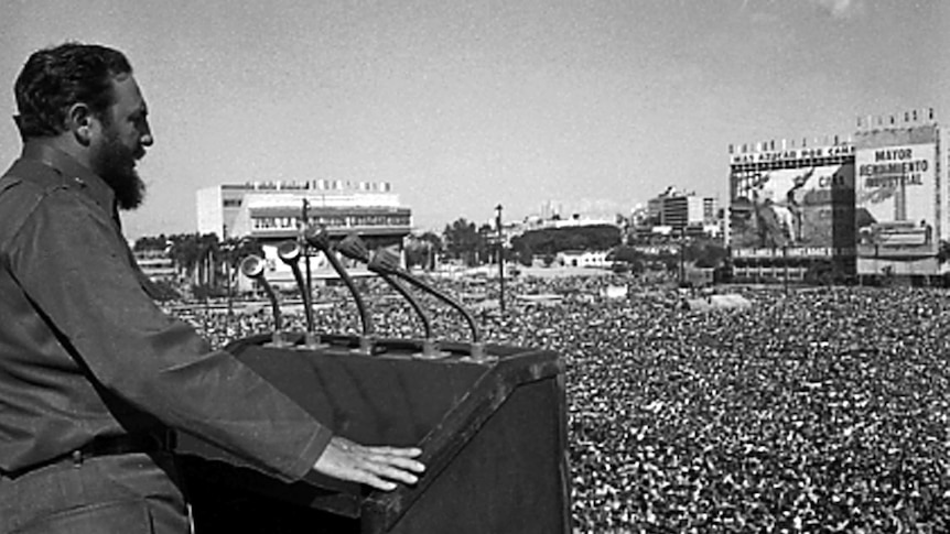 Fidel Castro addresses the crowd during an event at Revolution Square in Havana
