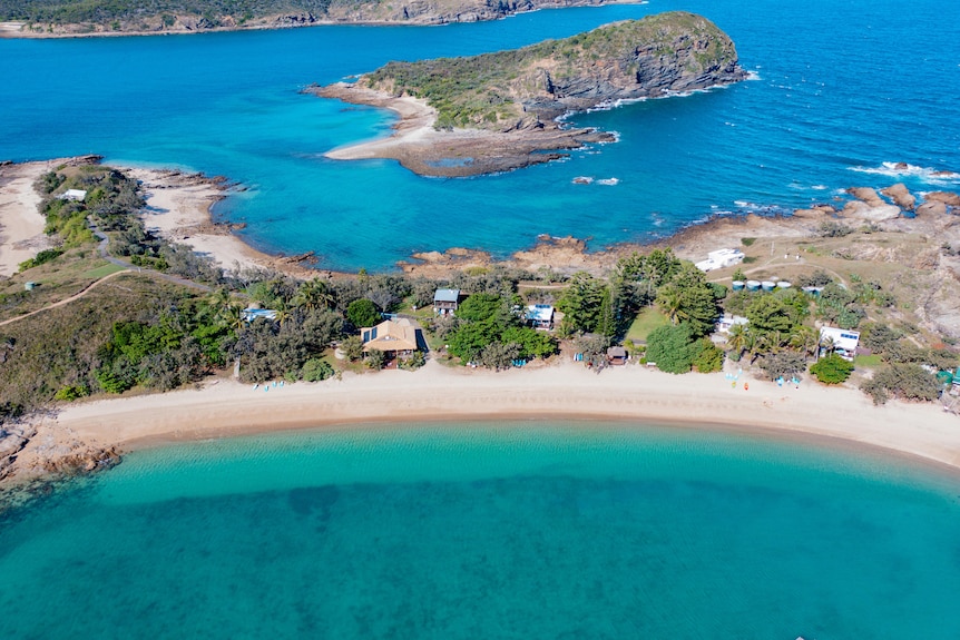 Drone shot of beach island