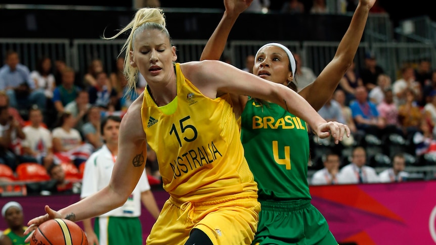 Australia's Lauren Jackson (L) in action against Brazil at the London Olympics.