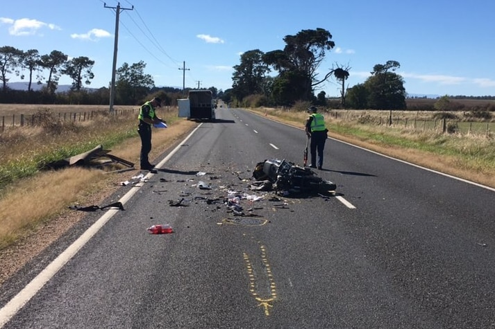 Motorcycle crash site, Meander Valley, Easter Saturday, 2018 .