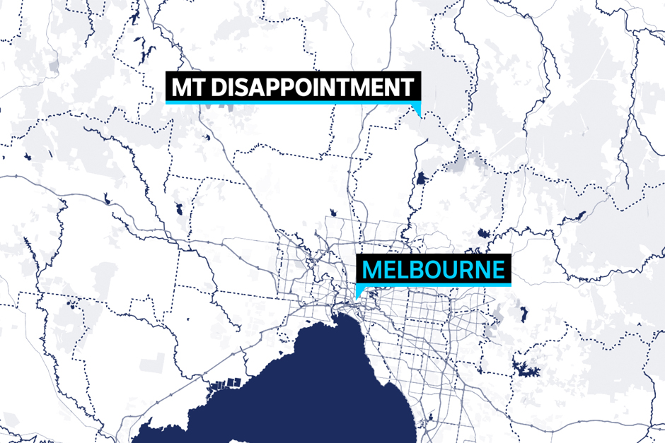 A graphic showing the proximity of Mount Disappointment to Melbourne.