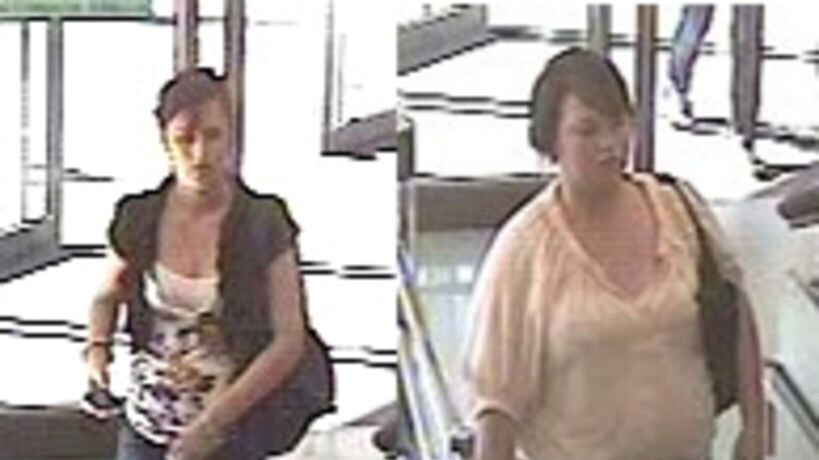 CCTV image of two women suspected of stealing $470 of meat from Moonah Woolworths