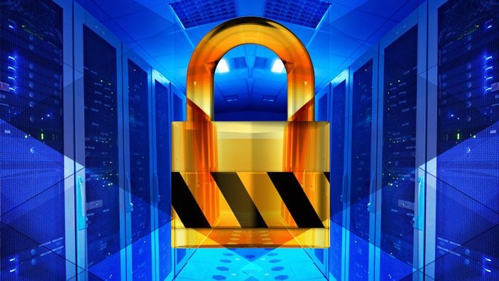 Computer designed image of a padlock on blue background