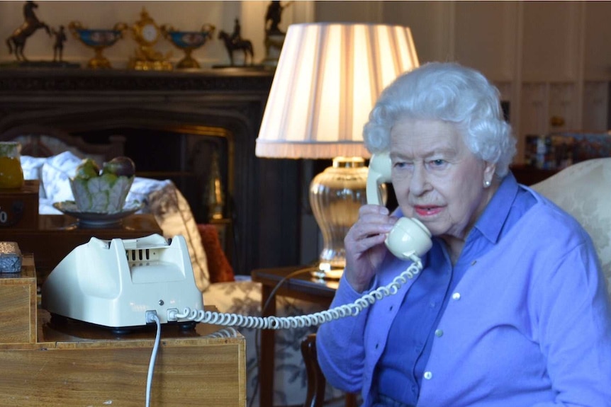 Queen Elizabeth on the phone