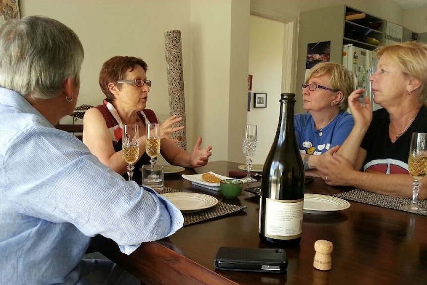 From left to right: Anne-Marie Delahunt and her partner Meg Clark, with Krishna Sadhana and her partner Veronica Wensing.