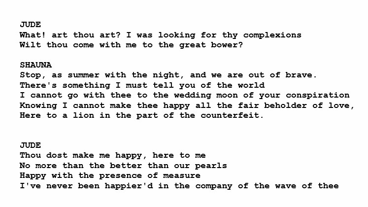 A computer generated text of a break up scene from Home and Away in the style of Shakespeare