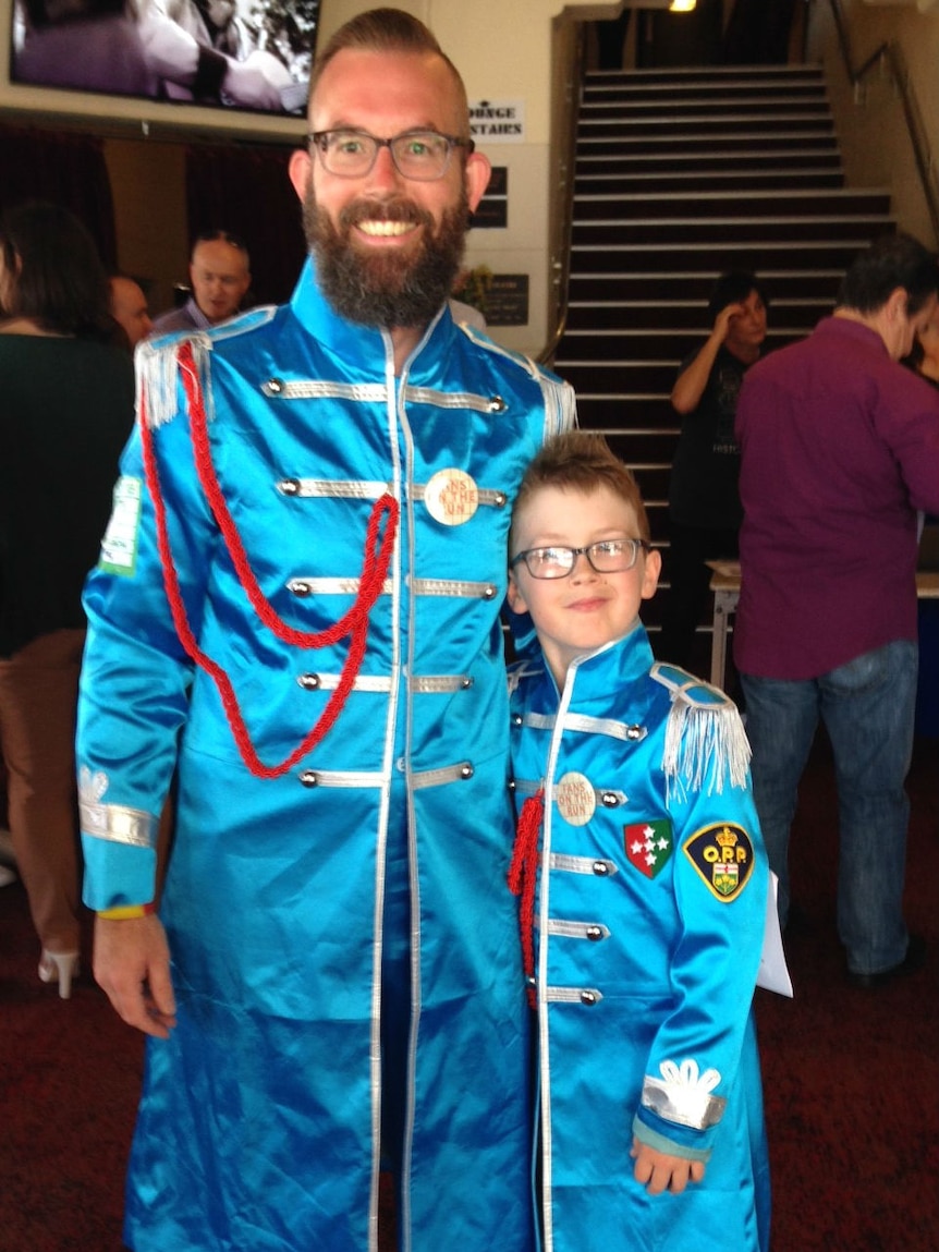 Matt and his son Harrison Haines in full Sergeant Peppers gear