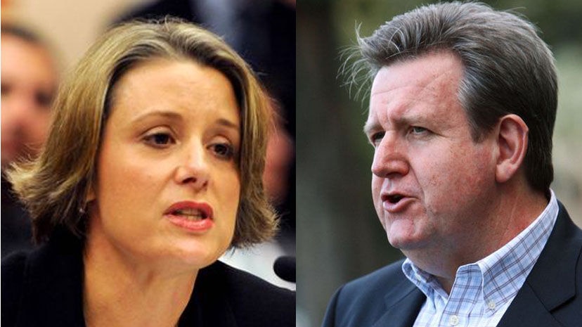 Composite: NSW Premier Kristina Keneally and Opposition Leader Barry O'Farrell. (AAP: Paul Miller/Jenny Evans)