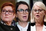 A composite image of three female politicians, all wearing glasses