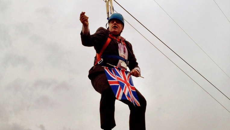 Boris Johnson gets caught on a zip line