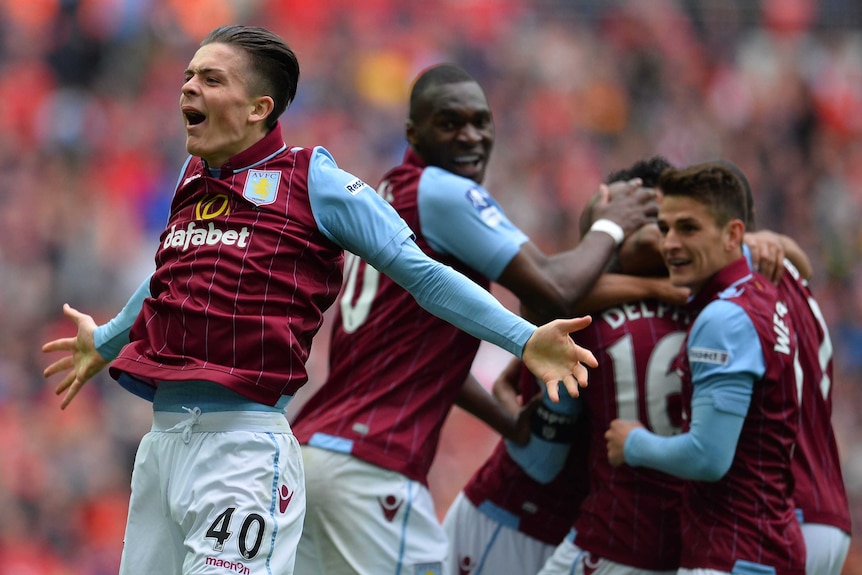 Grealish celebrates Aston Villa goal in FA Cup semi-final