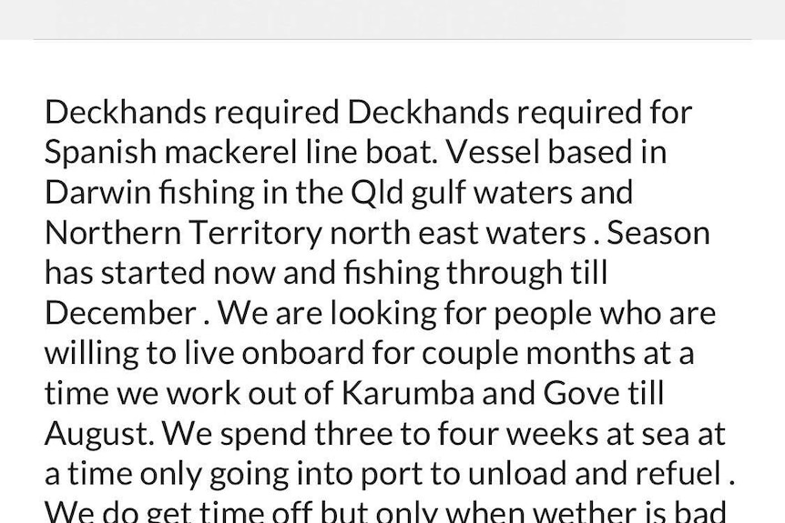 Gumtree ad for deckhands