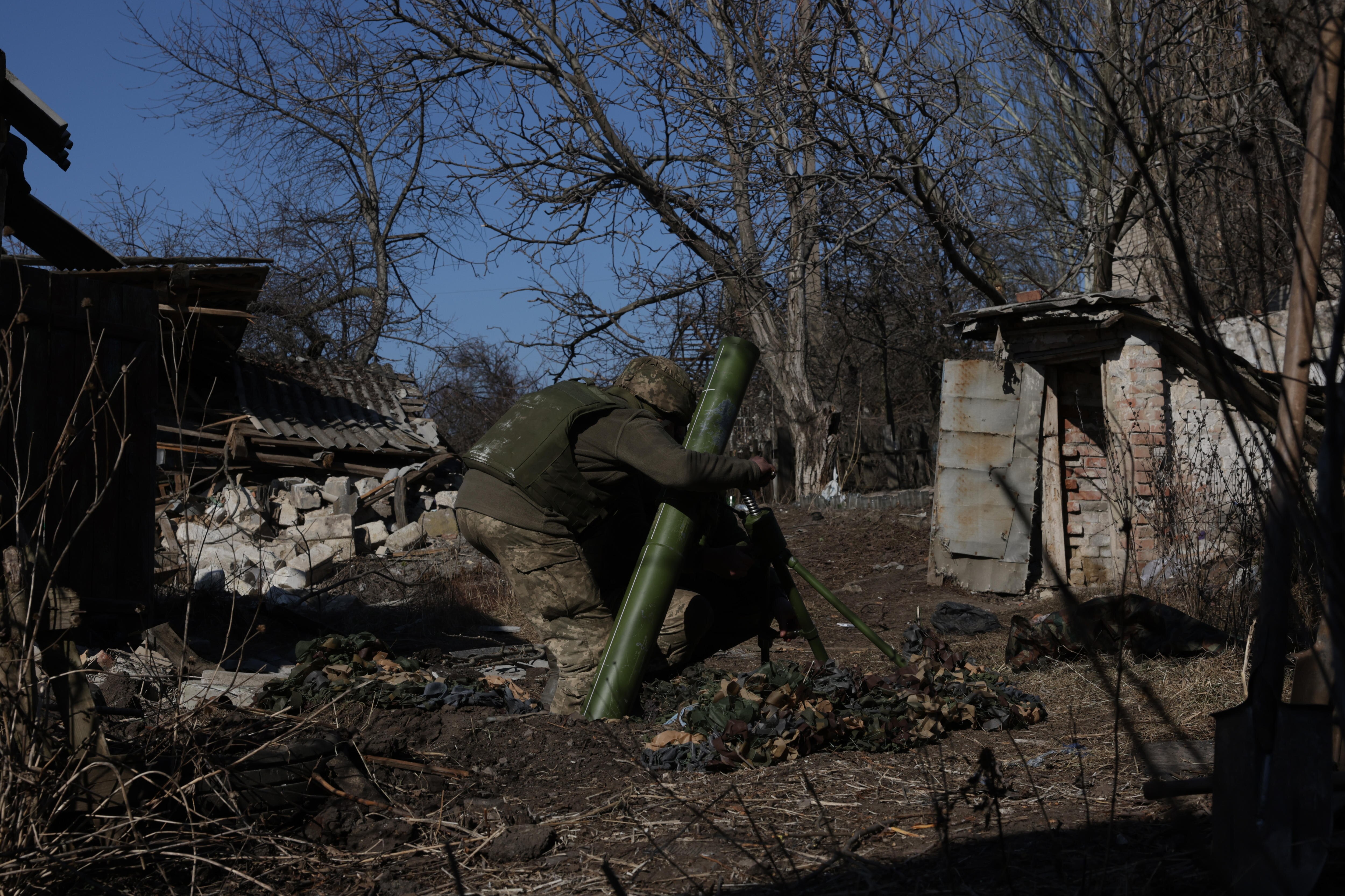 A soldier with a mortar.