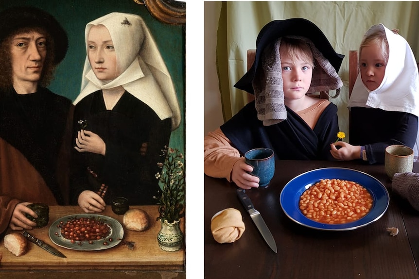 林恩·布莱克福德的孩子们重现了一幅1496年名为《艺术家和他妻子的自画像》画作。