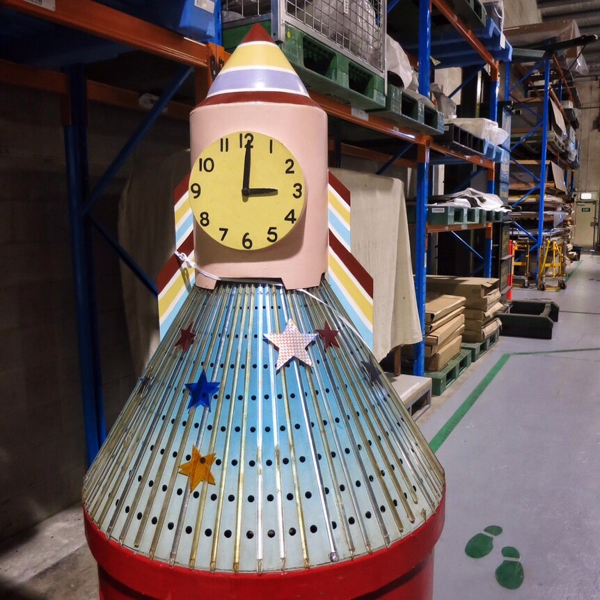 Rocket Clock in storage at the National Museum of Australia