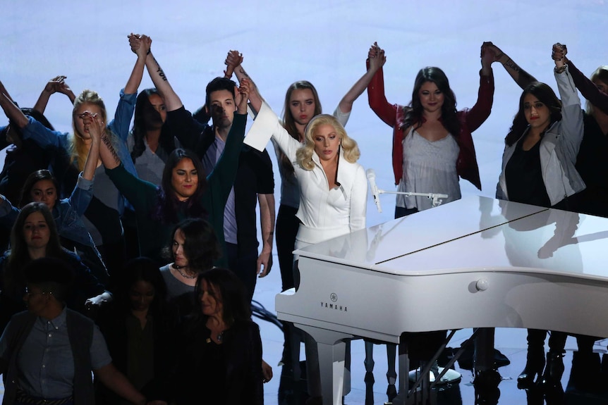 Lady Gaga sings her Oscar-nominated song Til It Happens to You at the 2016 Oscars