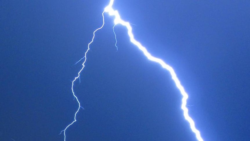 Lightning strikes the South Bank parklands next to the Brisbane CBD last night.