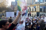 Hundreds of people gathered outside the Victorian Parliament in support of marriage equality.