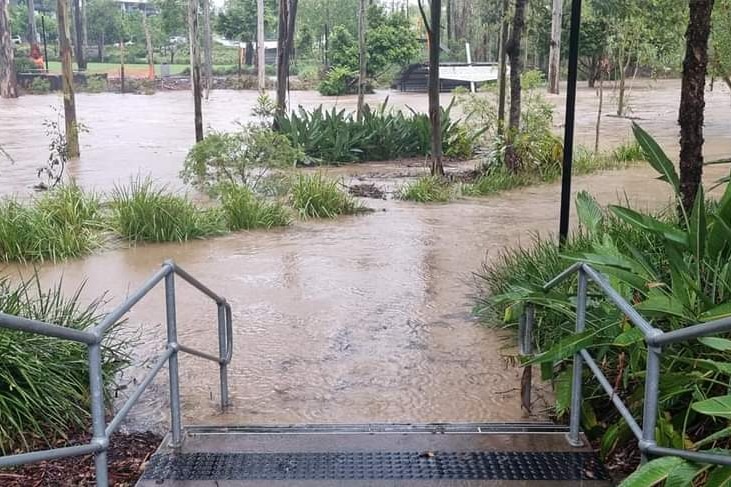 Flooding around Robelle Domain at Springfield Lakes.