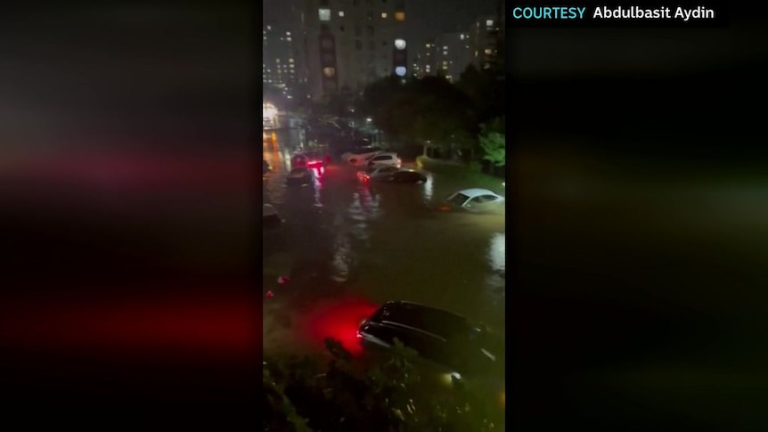 Cars submerged in flooded Istanbul streets - ABC News