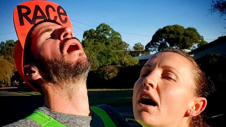 Kate and Justin McDonald exhausted after a morning run.