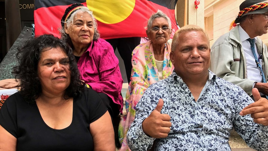 The four applicants who have successfully appealed against the Native Title settlement, gathered outside the Federal Court in Perth. Top left: MARGARET CULBONG  Top right: MINGLI WANJURRI MCGLADE  Bottom left: NAOMI SMITH  Bottom right: MERVYN EADES