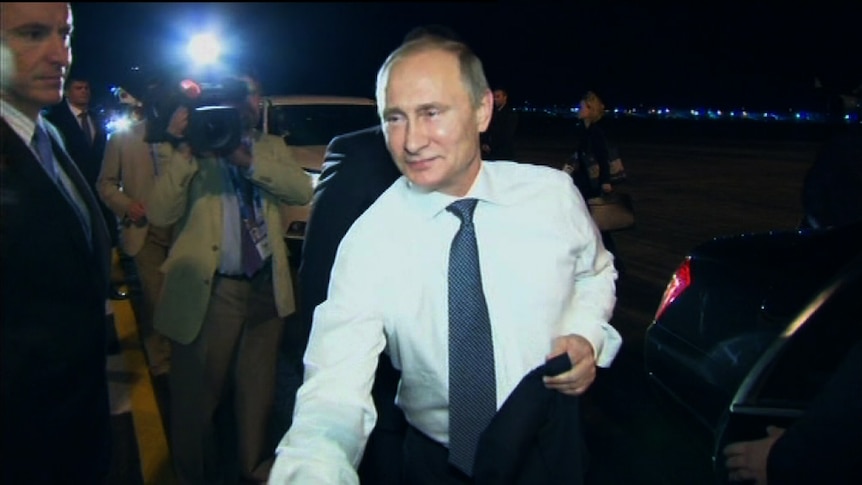 Russian president Vladimir Putin arrives at Brisbane Airport on Friday 14 November, 2014.