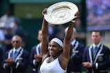 Serena Williams celebrates after winning Wimbledon