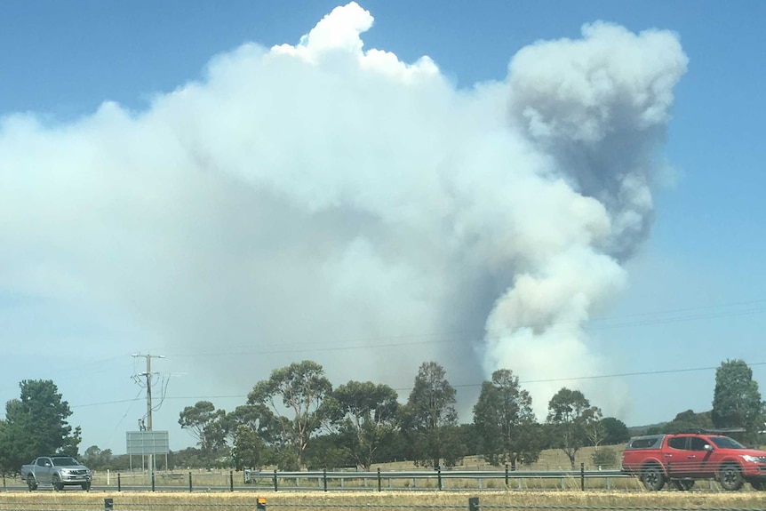 Smoke billows from a fire near Rosedale in Gippsland.