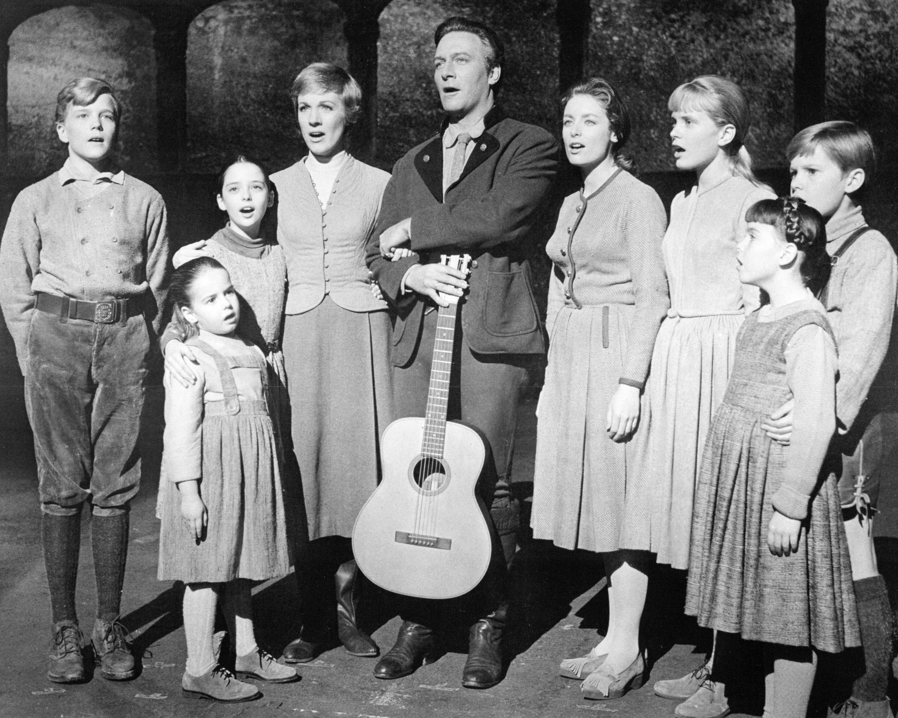 The actors playing members of the Von Trapp family in a promotional image for The Sound of Music