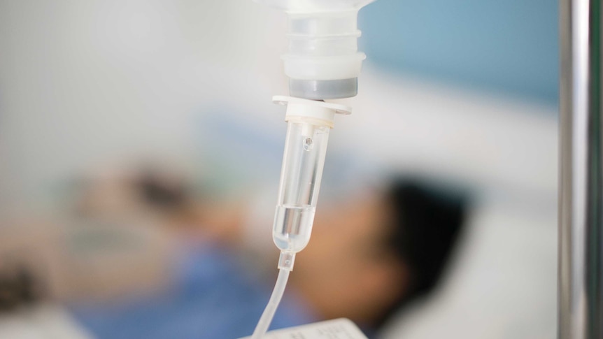 Close up of intravenous infusion, also known as a drip.