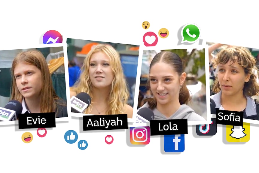 A composite picture with four teens and their names: Evie, Aaliyah, Lola and Sofia.