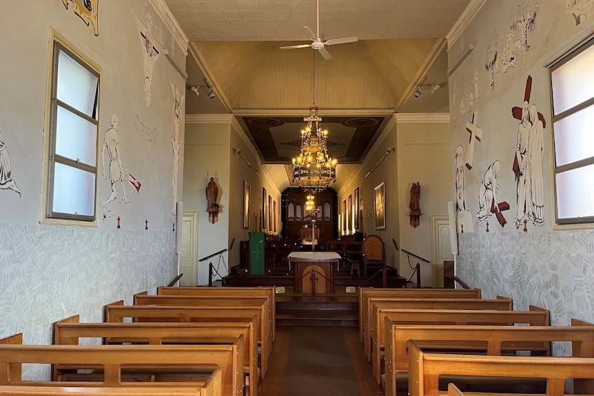 The inside of an old church.